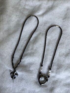 Black Hematite Fleur-de-Lis and Heart Pendant Necklace Set